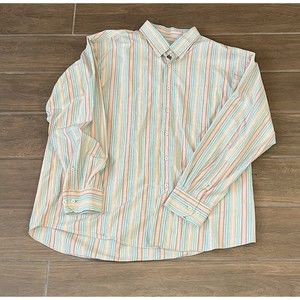 Alan Flusser Mens Shirt Size XXL Button Striped Long Sleeves Cotton Pocket